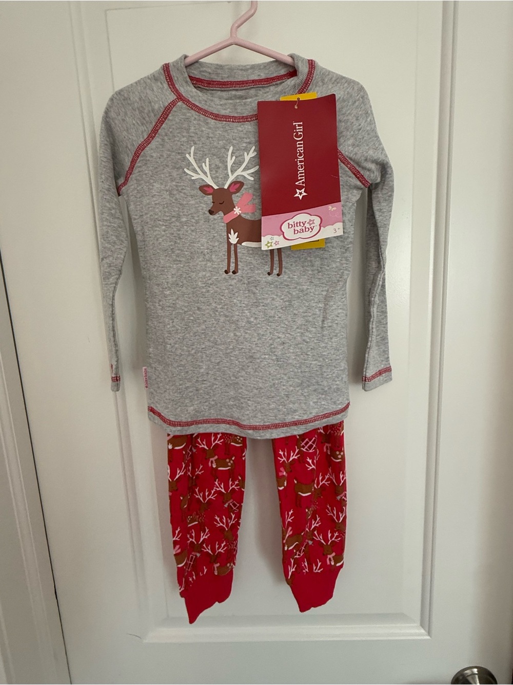 American Girl Grey Top and Red Reindeer Pajama Set